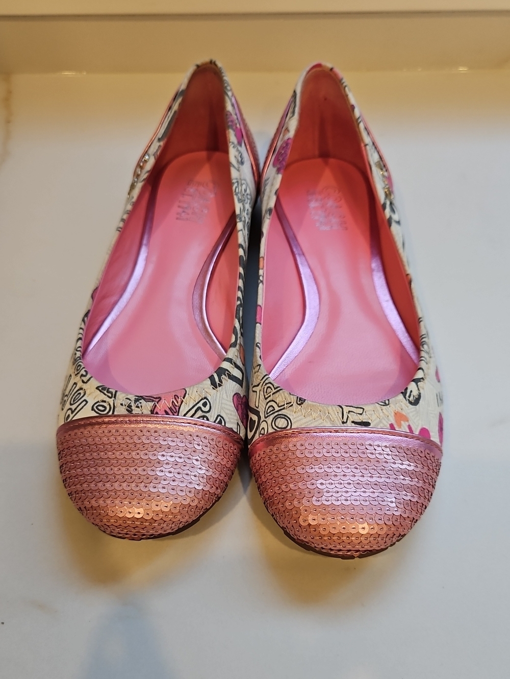 Coach Pink and White Printed Ballet Flats